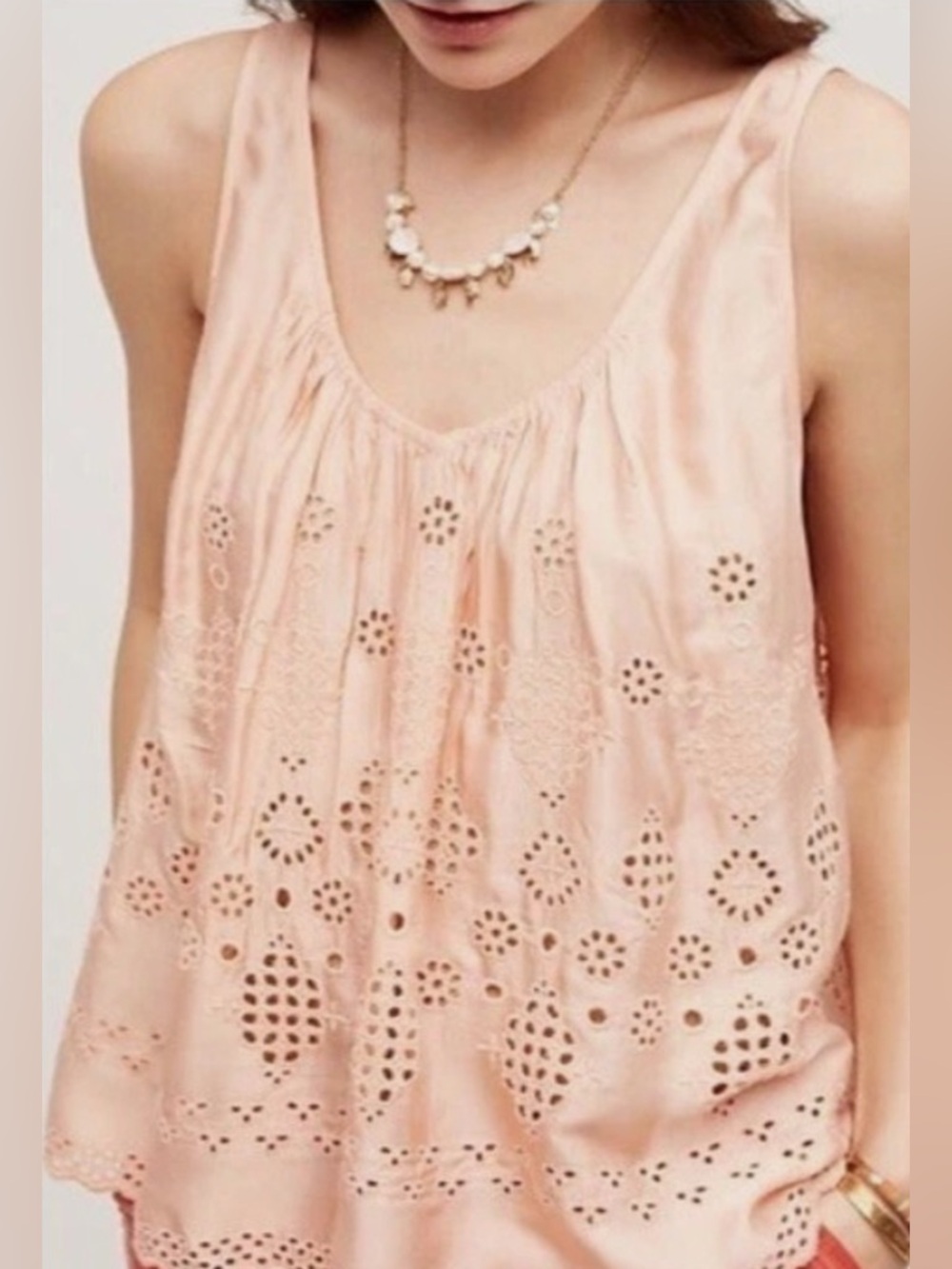Anthropologie Vanessa Virginia Pale Pink Eyelet Cotton Tank Top Poetcore